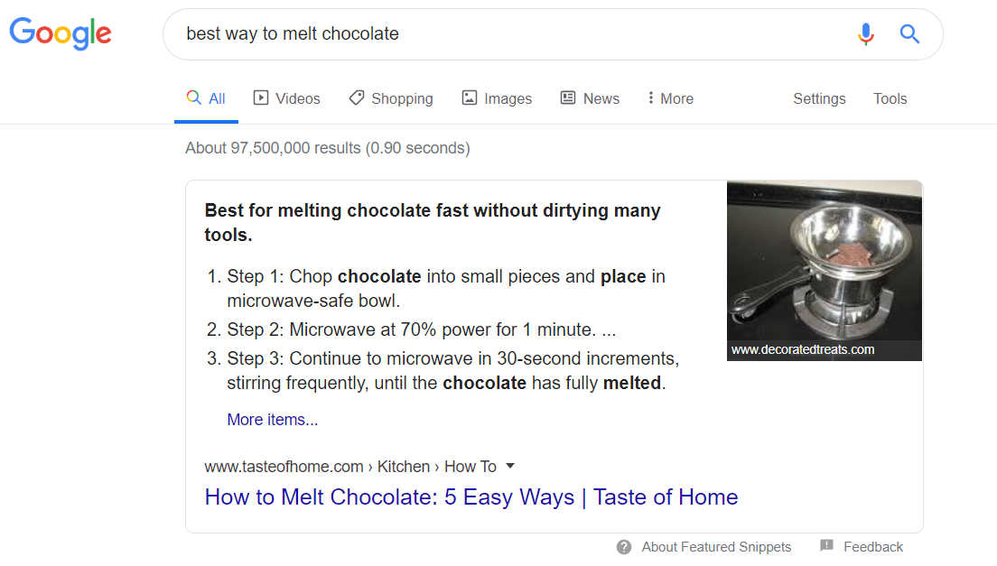 Example of a featured snippet
