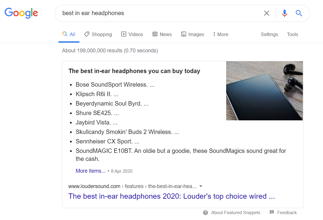 Featured snippet - List example