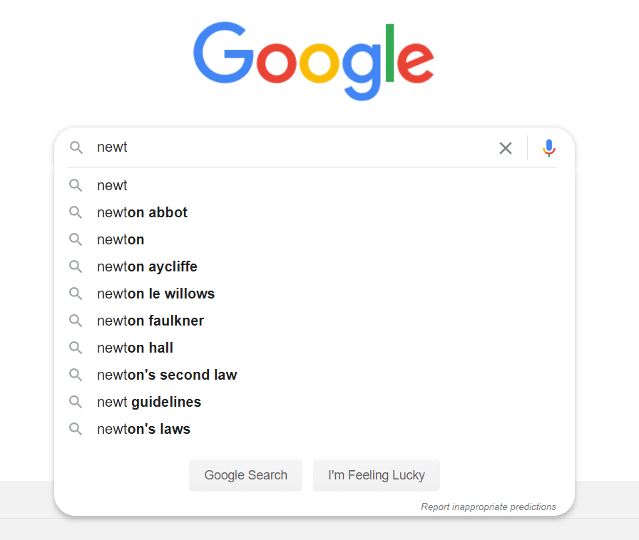 Google Autocomplete Prediction Example