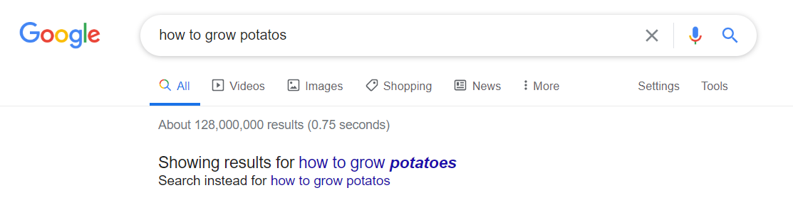 Google SERP: Showing search results for...
