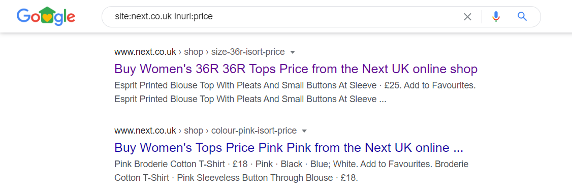 Google SERP - Sort URL example