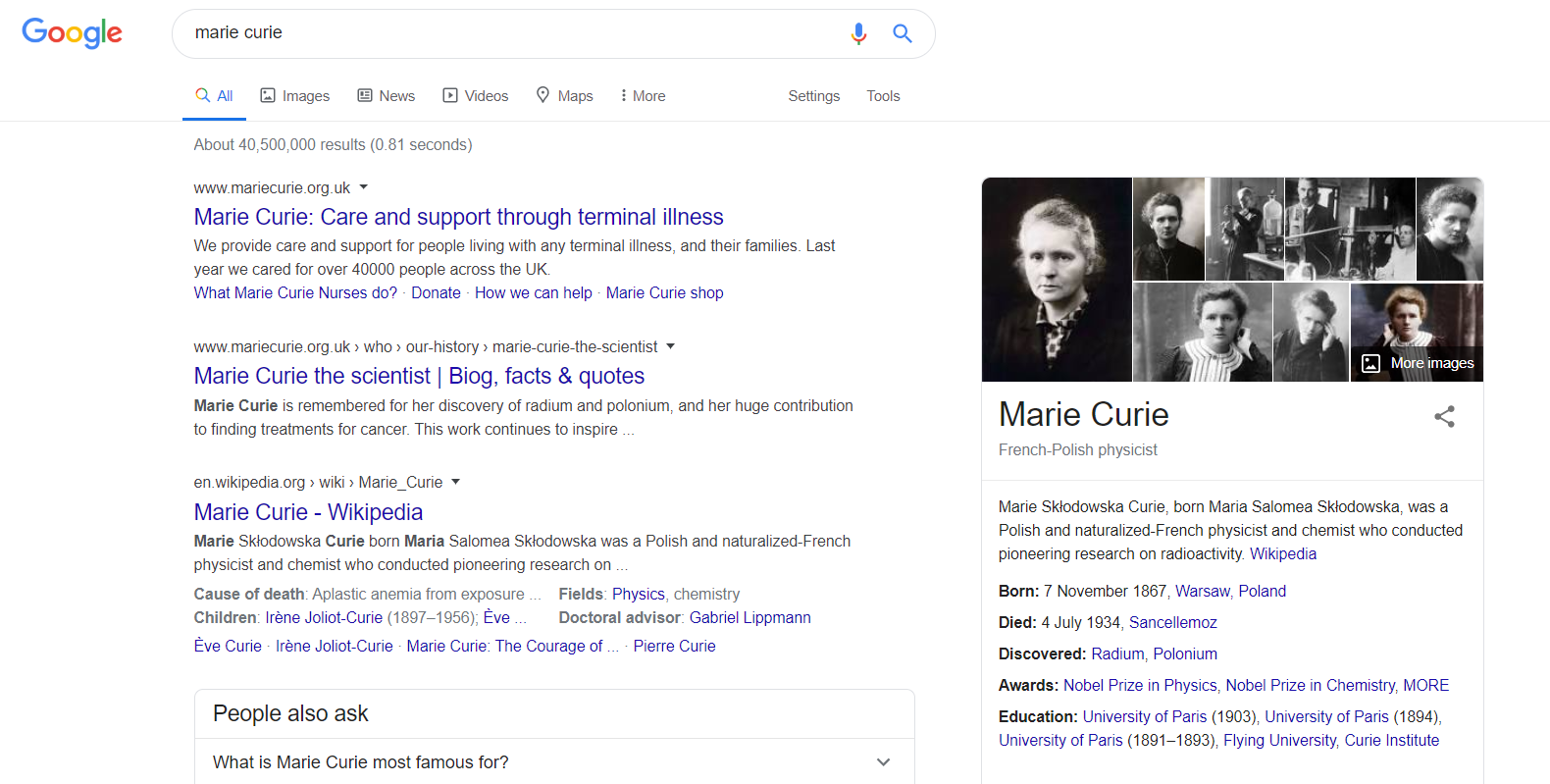 Marie Curie Knowledge Graph