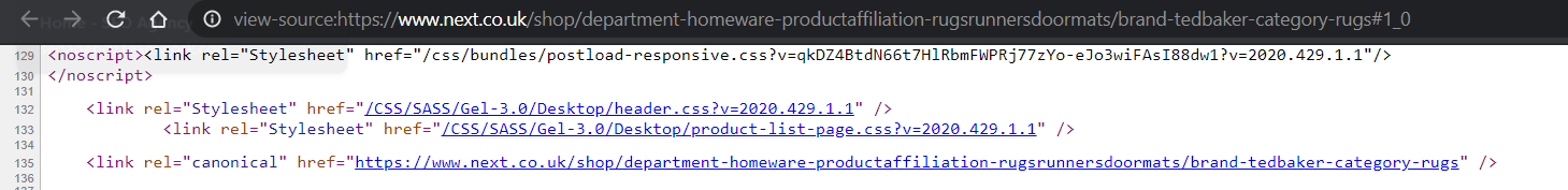 next.co.uk - canonical tag