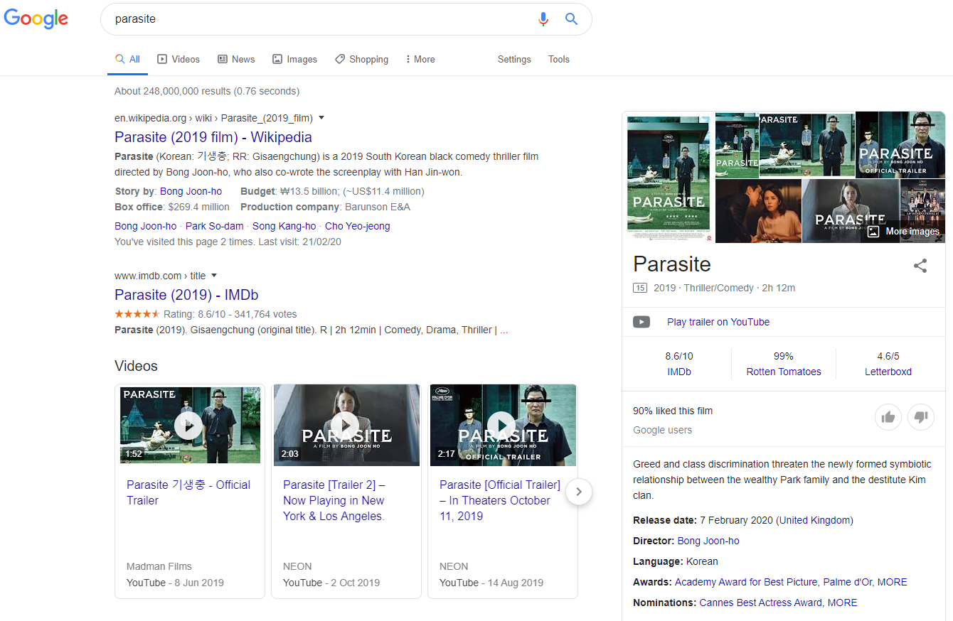 Parasite movie knowledge graph