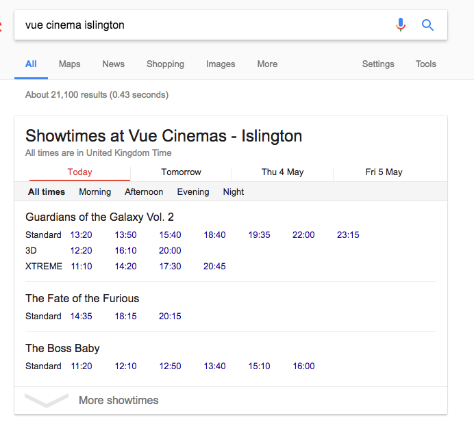 Showtimes SERP