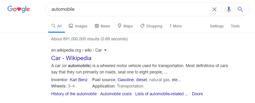 Automobile vs car example