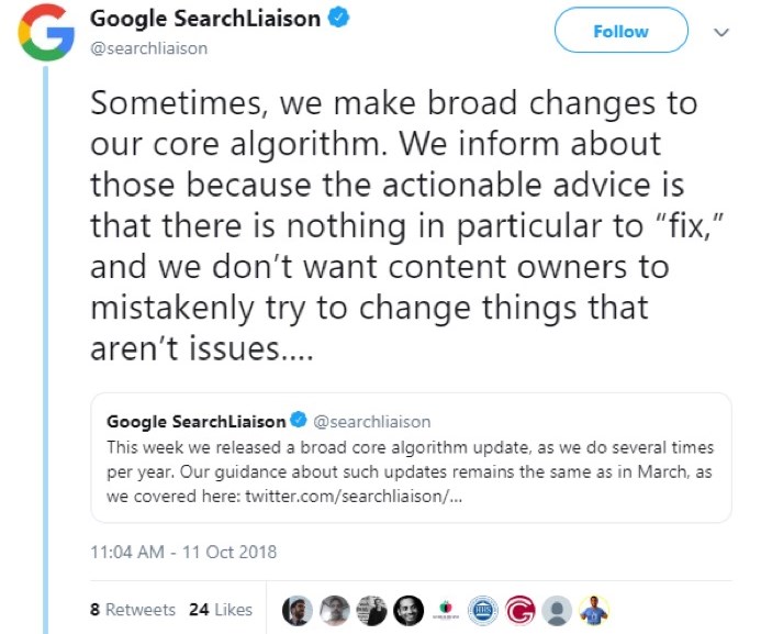 Google talks about a Core Algo Update - Theres no fix!
